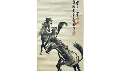 吴克明 水墨画 奔马 WU KEMING CHINESE INK AND COLOR PAINTING GALLOPING HORSES