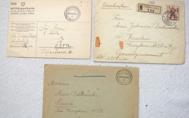 WWII Internee Camp in Switzerland -3 Post Items of Polish Jewish Officers, 1941-42, Censorship