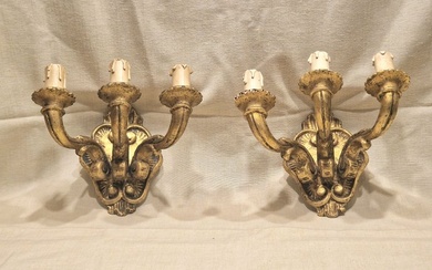 Wall sconce - Pair of wooden sconces / wall lamps with gold leaf finish