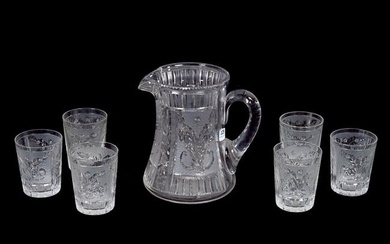 Water Set, American Brilliant Cut Glass, Signed Hawkes