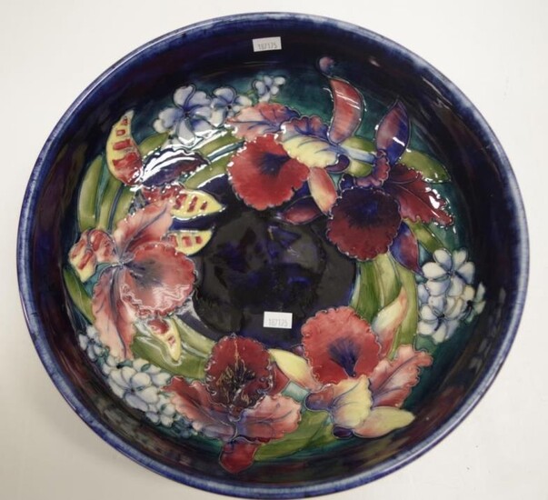 William Moorcroft 'Orchid' large bowl 'Orchid' pattern, on blue...
