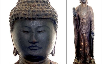 Wonderful large old statue of Amida Buddha 阿弥陀仏 - Impressive gilded wooden deity - Buddha of infinite light and life - Japan - EDO period, ca. 1800
