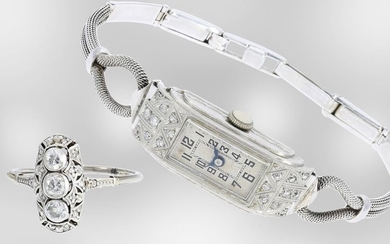 Wristwatch/ring: very nice art deco jewellery set, set...