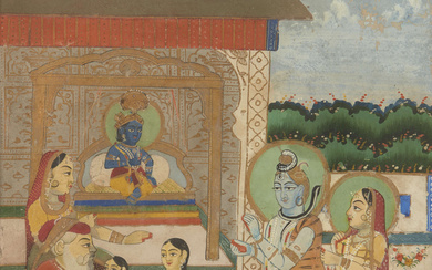 Yashoda, Krishna and Nanda, Rajasthan, India, 19th century, gouache on...