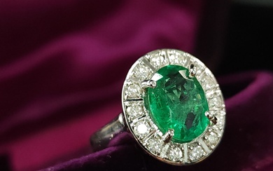 Zambian Emerald and Diamond Halo Ring