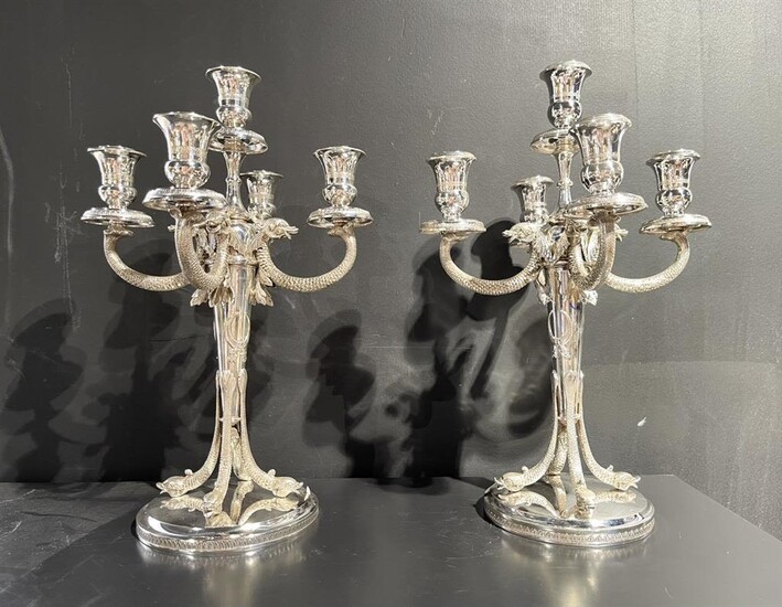 ** earlt 20th century pair of silver candelabra with...