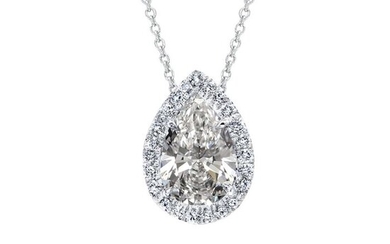 ideal cut Pear halo pendent - 18 kt. White gold - Pendant - 0.76 ct Diamond - Diamonds