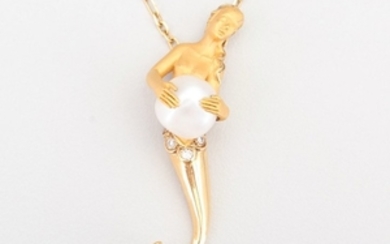 Carrera y Carrera 18K Yellow Gold Cultured Pearl and Diamond Mermaid Necklace