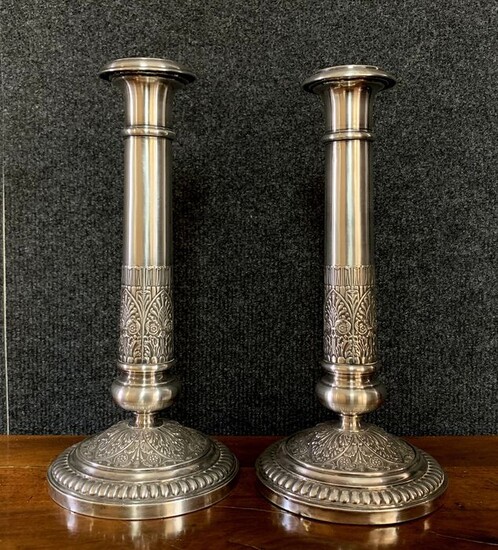 pair of candlesticks Empire period in silver metal - Silver plated - 19th century