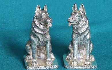 pepper and salt couple, sheepdogs - .800 silver - Germany - Second half 20th century