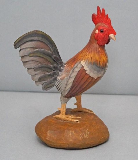 Rooster on Base Miniature Carving by Frank Finney