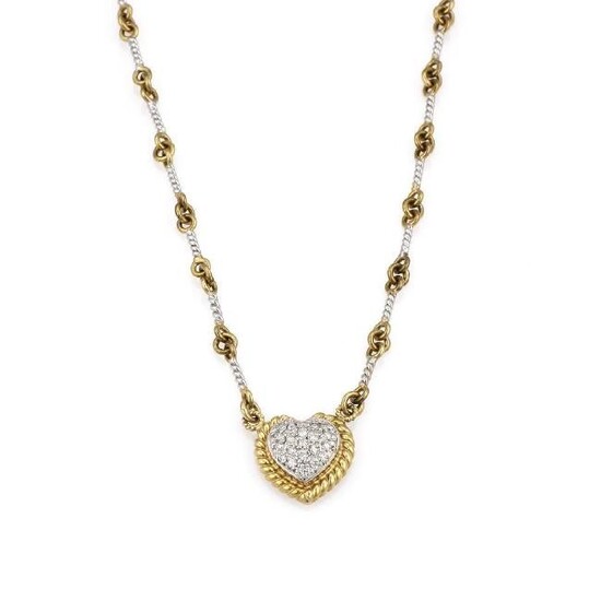 18K 2 Tone Pave Diamond Heart Pendant Necklace
