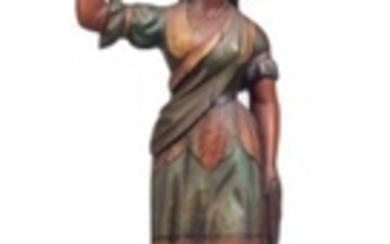 A CARVED AND POLYCHROME PAINT-DECORATED INDIAN MAIDEN CIGAR STORE FIGURE, ATTRIBUTED TO THOMAS V. BROOKS (1828-1895), NEW YORK, CIRCA 1890
