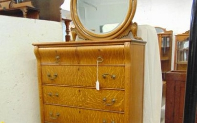 Oak chest with mirror, tall 2 over 5 oak chest of