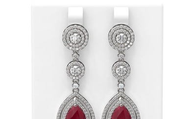 10.92 ctw Ruby & Diamond Earrings 18K White Gold