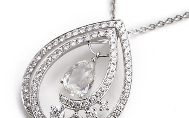 Hartmann's: A diamond pendant with a rose-cut diamond weighing app. 1.08 ct. and brilliant-cut diamonds weighing app. 1.43 ct., mounted in 18k white gold.