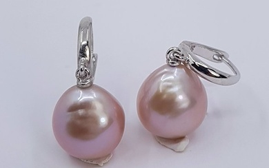 11mm Pink Edison Pearl Drops Earrings - White gold