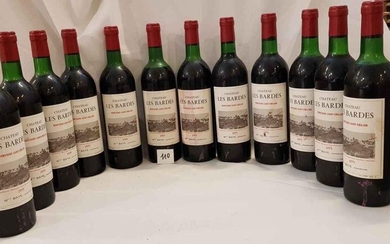 12 bottles château LES BARDES 1975 MONTAGNE SAINT EMILION 4 low neck and 6 high shoulder.3 stained labels.