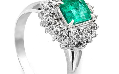 1.24 tcw Emerald Ring Platinum - Ring Emerald - 0.18 ct Diamonds - No Reserve Price
