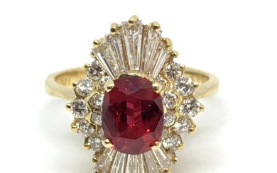 1.26CT Ruby 18K Yellow Gold Cluster Cocktail Diamond Ring AGL