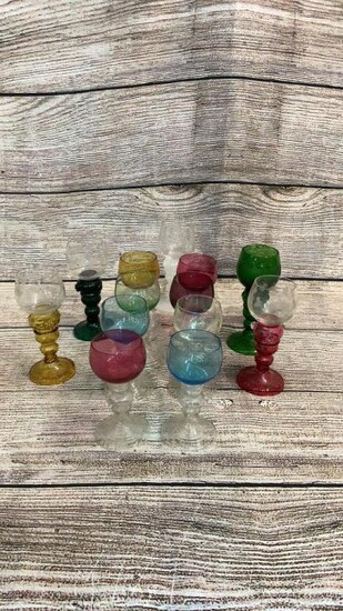 13 Antique Blown Glass Goblets