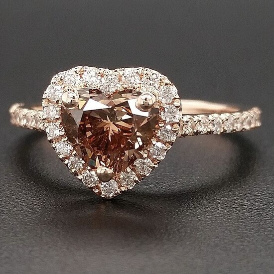1.33ct Natural Fancy Vivid Orangy Brown, Diamonds - 14 kt. Pink gold - Ring - ***No Reserve Price***