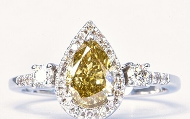 1.38 ct Natural Fancy Intense Brownish Yellow SI1 - 14 kt. White gold - Ring - 1.05 ct Diamond - Diamonds, No Reserve Price