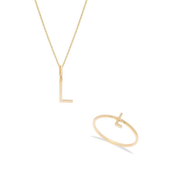 14 kt. Gold, Yellow gold - Necklace with pendant, Ring, Set