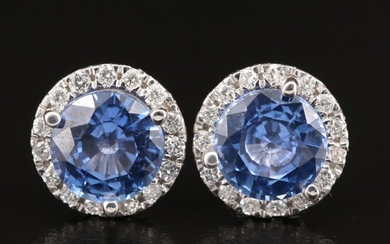 14K 4.91 CTW Ceylon Sapphire and Diamond Stud Earrings with GIA Reports