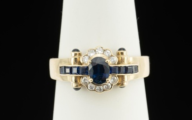 14K Gold, Diamond and Sapphire Ring