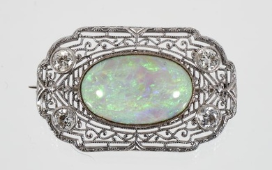 14K Opal Diamond Brooch