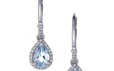 14K White Gold Aquamarine & Diamond Earrings