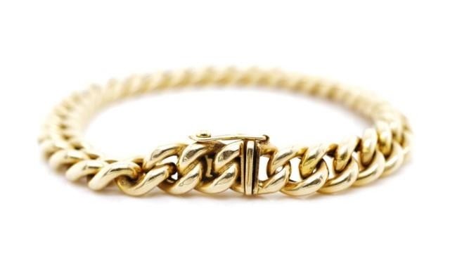 14ct yellow gold curb link bracelet marked 585 leaf likely 1...