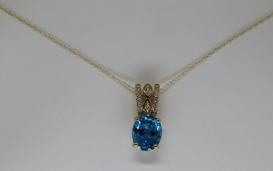 14kt Yellow Gold Diamond & Blue Topaz Necklace