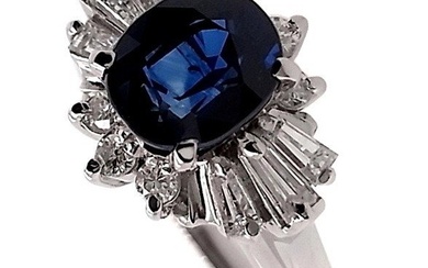 1.64ct Natural Burma Vivid Sapphire and 0.35ct Natural Diamonds - IGI Report - Platinum - Ring - 1.64 ct Sapphire - Diamonds