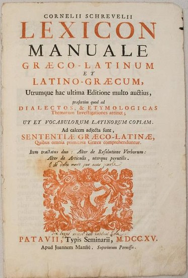 1715 Greek Latin Dictionary Title Page -- Lexicon