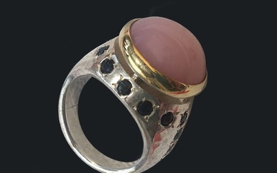18 kt. Gold, 925 silver - Ring Opal - Sapphire