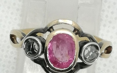 18 kt. Gold, Silver - Ring - 0.75 ct Ruby - Diamond