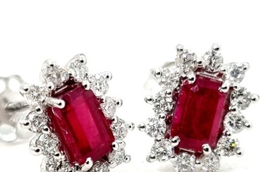 18 kt. White gold - Earrings - 1.15 ct Ruby - Diamonds