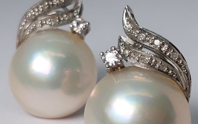 18 kt. White gold - Earrings Pearl - Diamonds