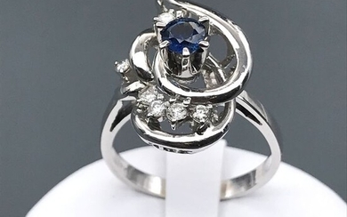 18 kt. White gold - Ring - 0.30 ct Sapphire - Diamond