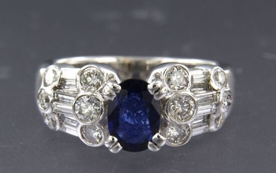 18 kt. White gold - Ring - 1.01 ct Sapphire - Diamond