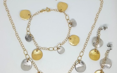 18 kt. White gold, Yellow gold - Bracelet, Earrings, Necklace