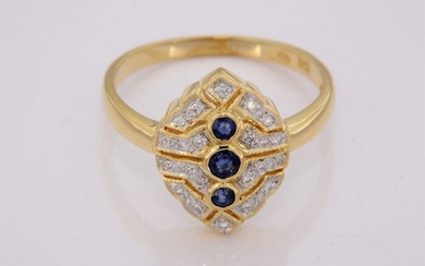 18 kt. Yellow gold - Ring - 0.35 ct Sapphires - Diamonds