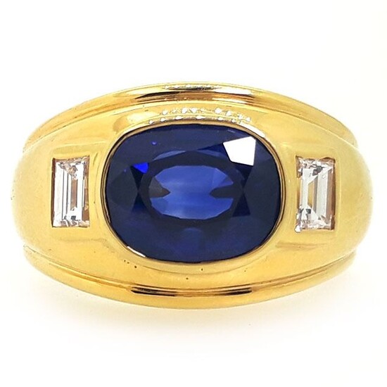 18 kt. Yellow gold - Ring - 5.16 ct Sapphire - Diamonds