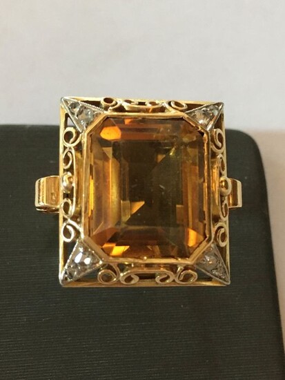 18 kt. Yellow gold - Ring Citrine - Diamonds