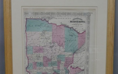 1865 Johnson Map of Minnesota Hand Colored Litho