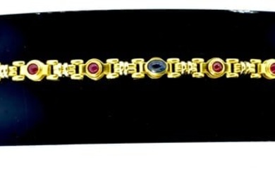 18K Bracelet with Sapphires and Rubies, Flexible and Unusual Complex Link.