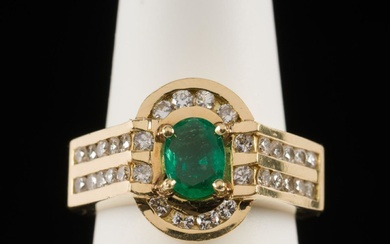 18K Gold, Emerald & Diamond Ring