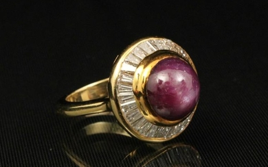 18K Y/G DIAMOND AND STAR RUBY RING